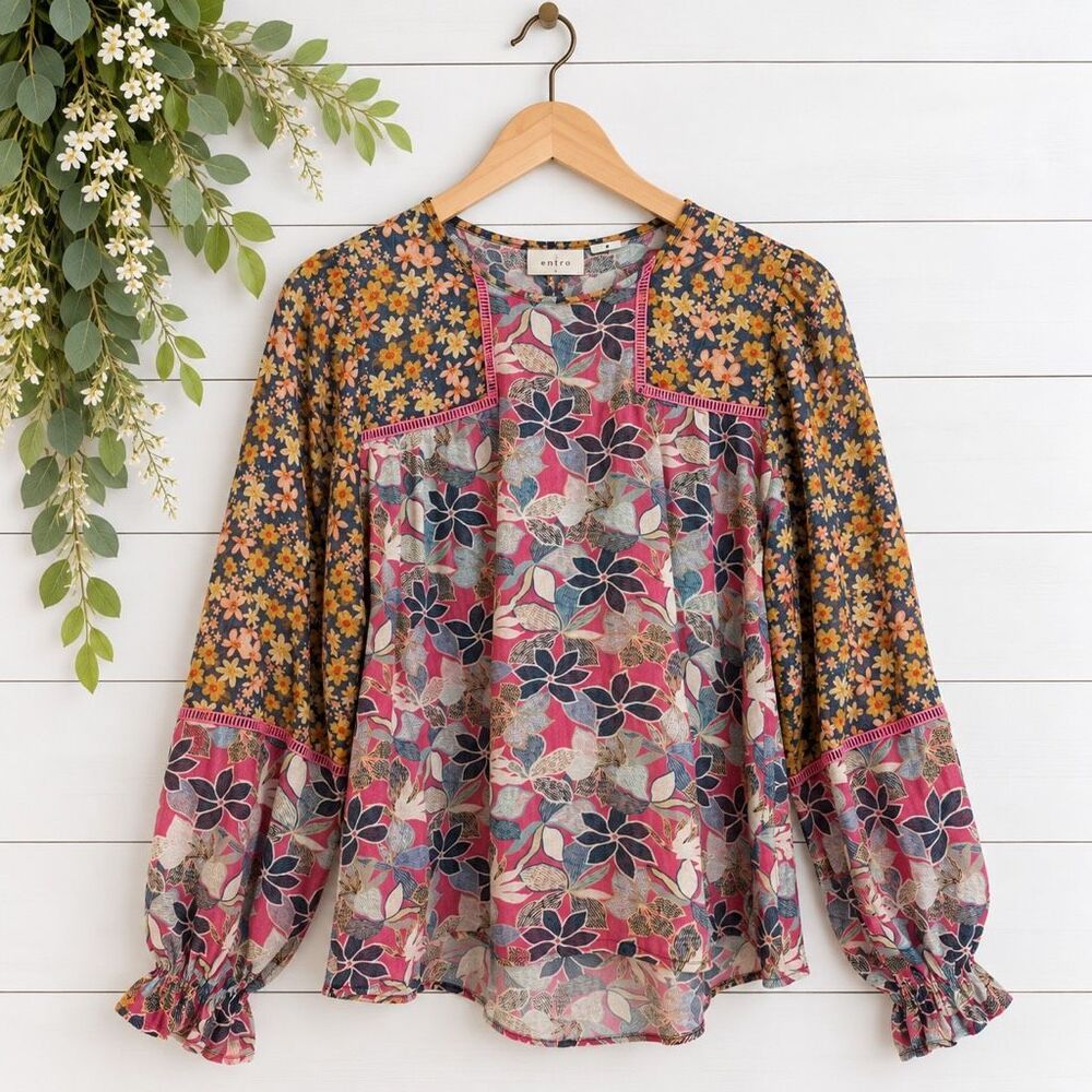 Fate floral mixed print long sleeve blouse size small
